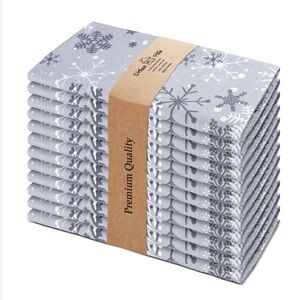 Snowflake Cloth Napkins-100% Cotton Table Linens-GRAY (SET OF 12)